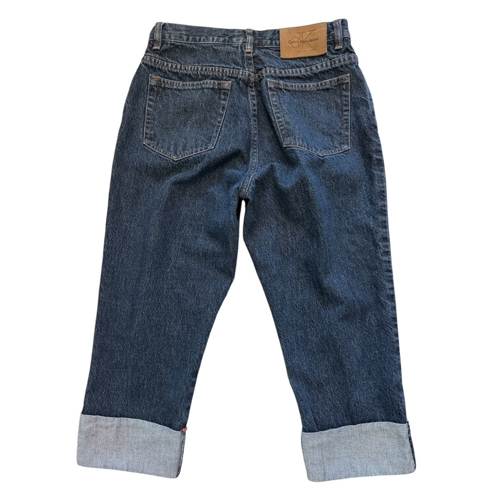 Vintage Calvin Klein 80s 90s High Waisted Dark Washed Rolled Cuff Jeans Size 8 - Picture 2 of 7